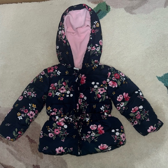 Little Me Floral Puffer Jacket - Navy and Pink - Picture 1 of 5